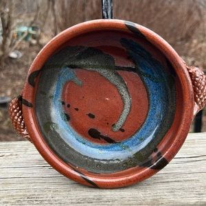 Ceramic Pottery Bowl Handled 6” width Signed Young